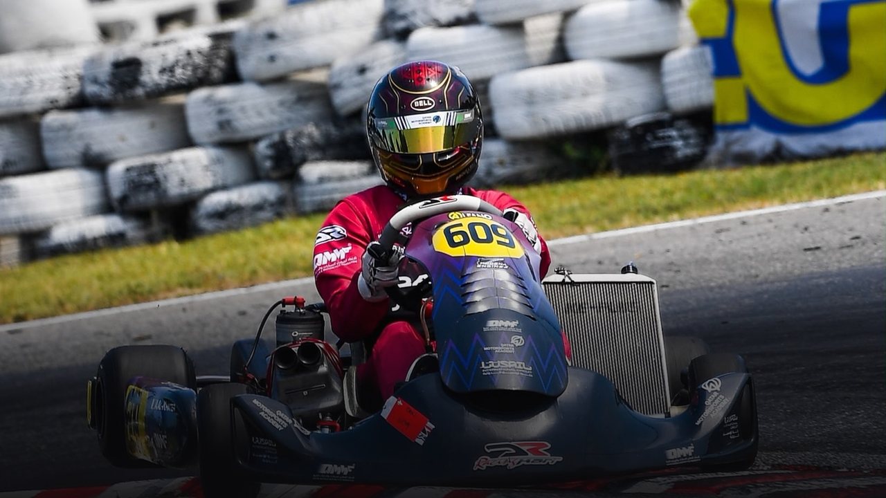 A FORT kart accelerating away along the barriers at Al Forsan